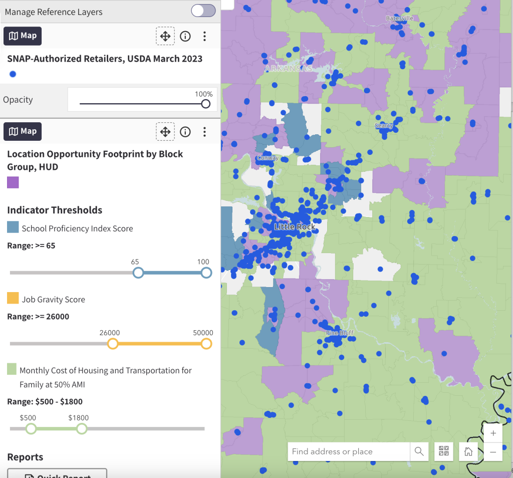 SNAP Authorized retailer locations overlayed on LOFT with blue points